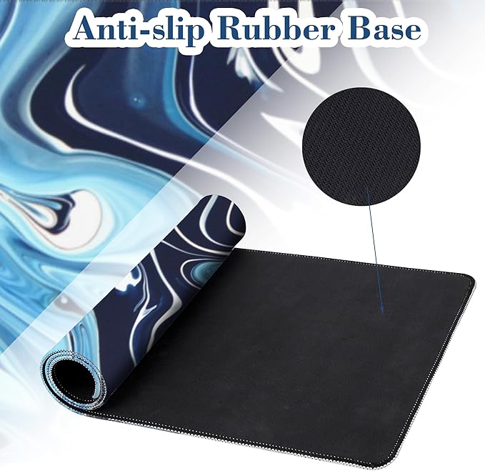 Large Gaming Mouse Pad for Desk Blue Marble Art Big Desk Mat Extended Mousepad with Stitched Edge and Non-Slip Base Long Computer Keyboard Mouse Mat for Home Office Work, 11.8 x 31.5 Inch
