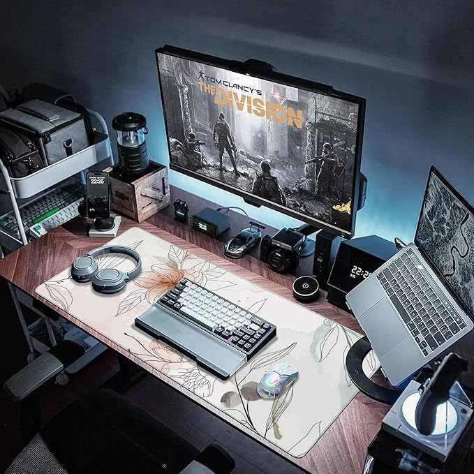 Desk Mat, Abstract Boho Flowers Extended Large Gaming Mouse Pad for Desk XXL, Non-Slip Rubber Base Stitched Edges Long Computer Keyboard Desk Pad Mouse Mat for Home Office Gaming 35.4"X15.7"