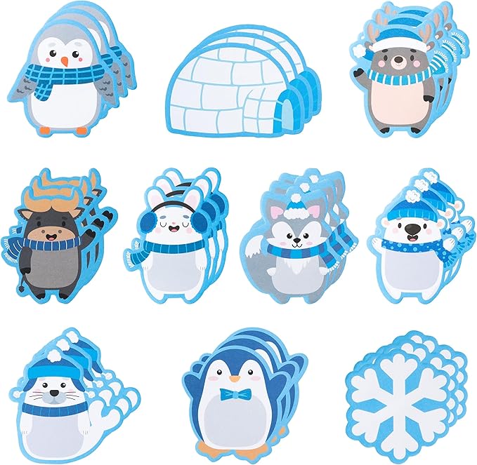ANGOLIO 30Pcs Polar Animals Sticky Notes - Cute Arctic Theme Memo Pads for Journaling Office Supplies, Winter Animal Design Motivational Notepads