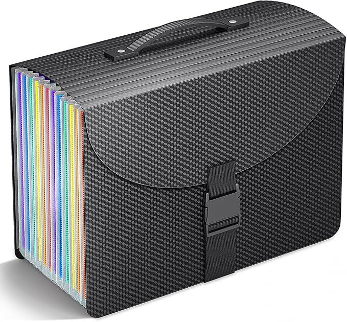 Accordion File Organizer,Expanding File Folders with Handle,13 Pockets Expandable File Box Portable Filing Folder,Adjustable Support Strap,Colored Tabs.Papers Bills Documents Organizer,A4/Letter Size