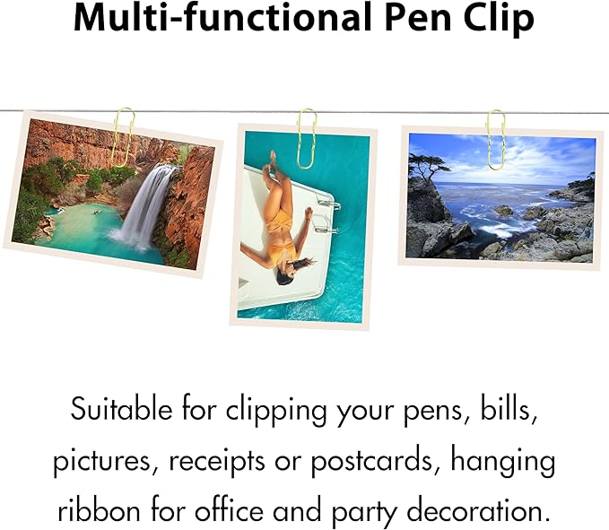 Wisdompro Pen Clip, 12 Pack Stainless Steel Pencil Clip Holder for Notebook, Books, Journal, Clipboard, Paper, etc. - 2.6 x 0.7 inch (Gold)