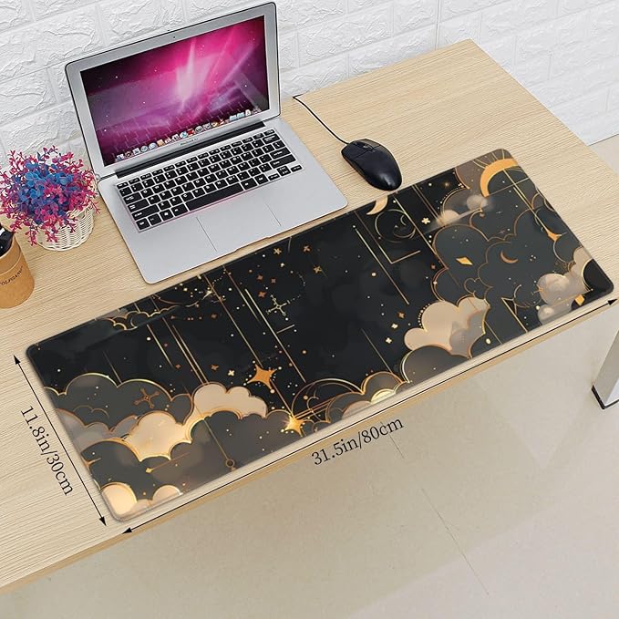 Pink Black Clouds Celestial Gaming Mouse Mat Extended Large XL Mouse Pad Desk Mat Non-Slip Rubber Mice Pads Stitched Edges for Office and Home,31.5 X 11.8 X 0.12 Inches