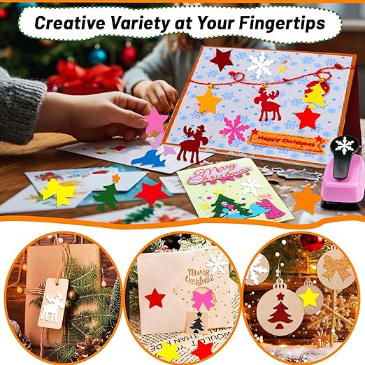 Christmas Hole Punch Set, 5 Pcs Different Shape Hole Punches for Paper Craft, 1 Inch Christmas Snowflakes/Tree/Bow Tie/Moose/Star Puncher for Scrapbook, Gifts, Festival Cards, Decorations, DIY Arts
