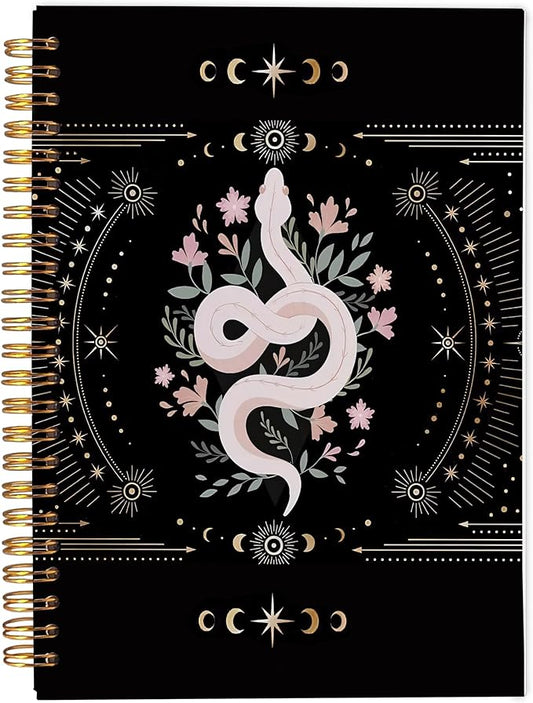Mystical Celestial Snake Witchy Notebook - Witch Journal, Witchy Gifts for Women, Witch Stuff, Moon Phase Journal, Aesthetic Notebook for Women, Gifts for Snake Lovers Spiral Notebook 5.5x8.3
