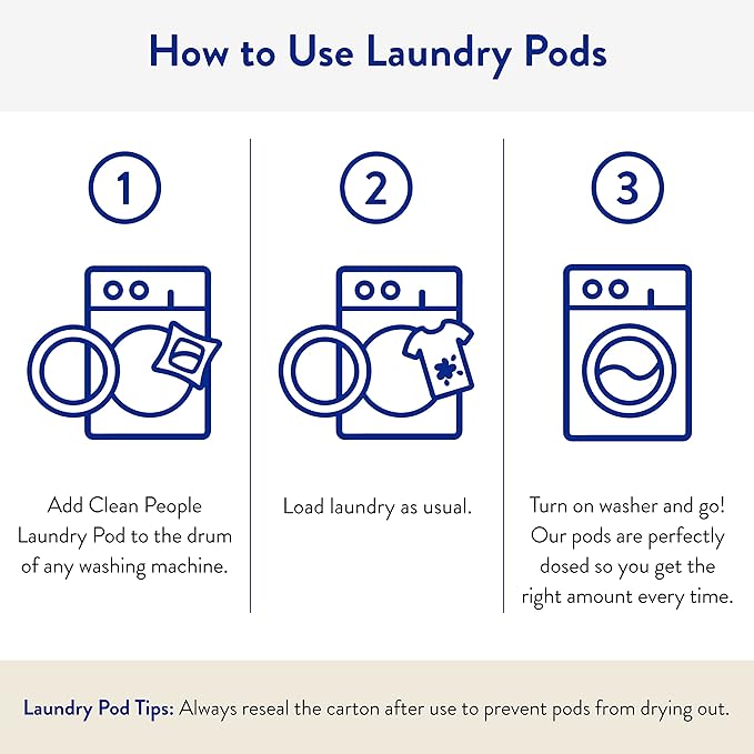 The Clean People Laundry Detergent Pods - Hypoallergenic Laundry Pods - Ultra Concentrated, Recyclable Packaging, Stain Fighting - Sweet Petals, 96 Pack