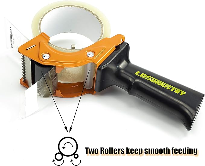 Rapid-Replace Packing Tape Dispenser Gun with Tape and Extra Blade, 2IN(50mm) Lightweight Ergonomic Industrial Handheld Tape Cutter for Carton, Packaging and Box Sealing (Orange)