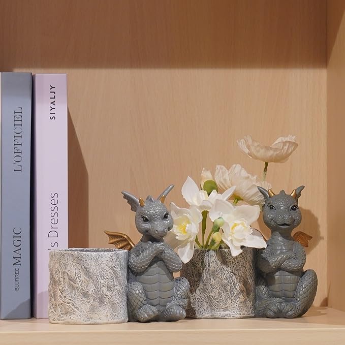 Guichifun Dragon Pen Holders Home Décor - Set of 2 Dragon Vase Decor Figurines Pen Holder for Desk Cute Fashion Desk Organizers and Accessories Office Idea Gift for Women and Kids 5 x 3 x 4.5 Inch