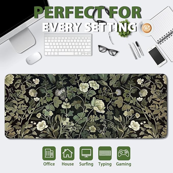 Gaming Mouse Pad, GreenPlant Mousepad with Non-Slip Base Stitched Edges, Gifts for Men Women GreenPlant Lovers, Large Desk Mat for Computer Keyboard and Mouse 11.8”x 31.4” XL
