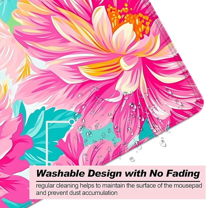 Pink Flower Gaming Desk Mat, Computer Keyboard Large Extended Long Floral Mouse Pad for Office and Home, XL (W29)