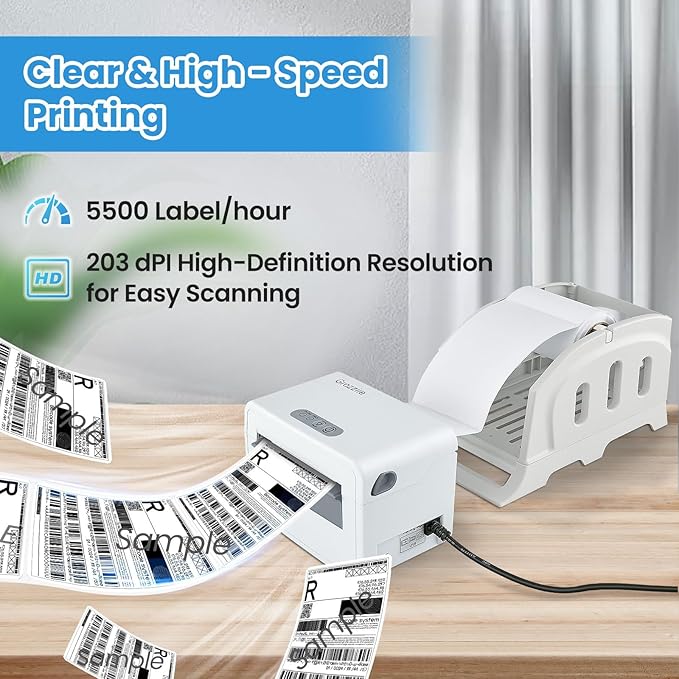 4x6 Shipping Label Printer - 203 DPI Thermal Label Printer for Small Business with Bluetooth/USB, Portable Thermal Printer for Warehouse, Home Office & Shipping Labels