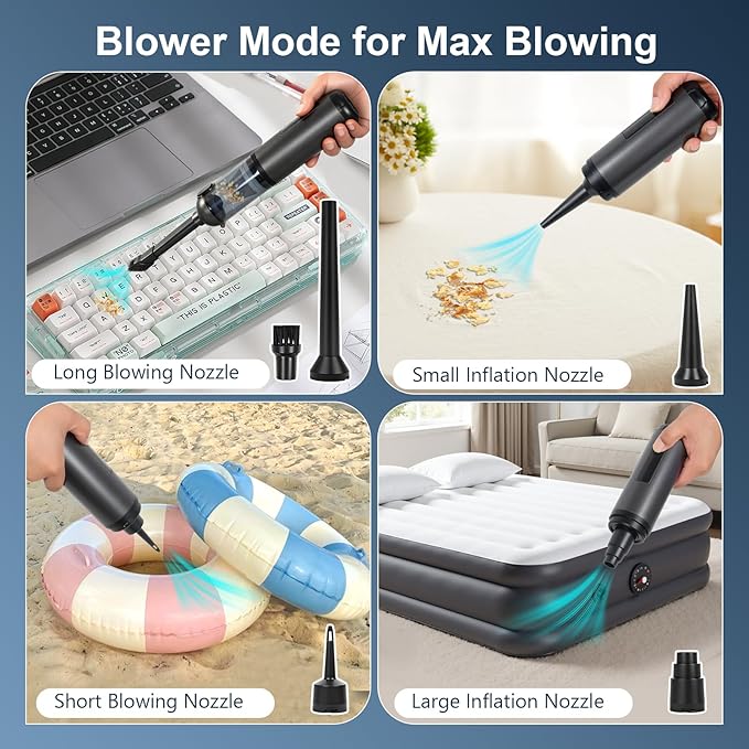 RoDzj Car Vacuum Portable Cordless, 17000Pa 2 in 1 Vacuum Cleaner&Air Duster, 100W Brushless Motor Handheld Vacuum Cordless with 6000mAh Battery, Multi-Nozzles for Car, Home, Office, Pet
