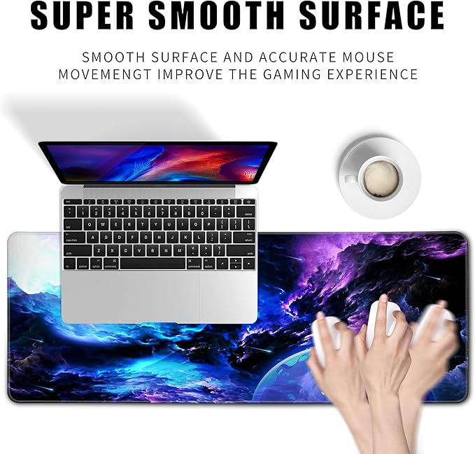 XL Gaming Mouse Pad Desk Pad Galaxy Print Extended Big Mouse Pad Large,31.5x11.8in Long Computer Keyboard Mousepad Mouse Mat with 3mm Non-Slip Base and Stitched Edge for Home Office Work