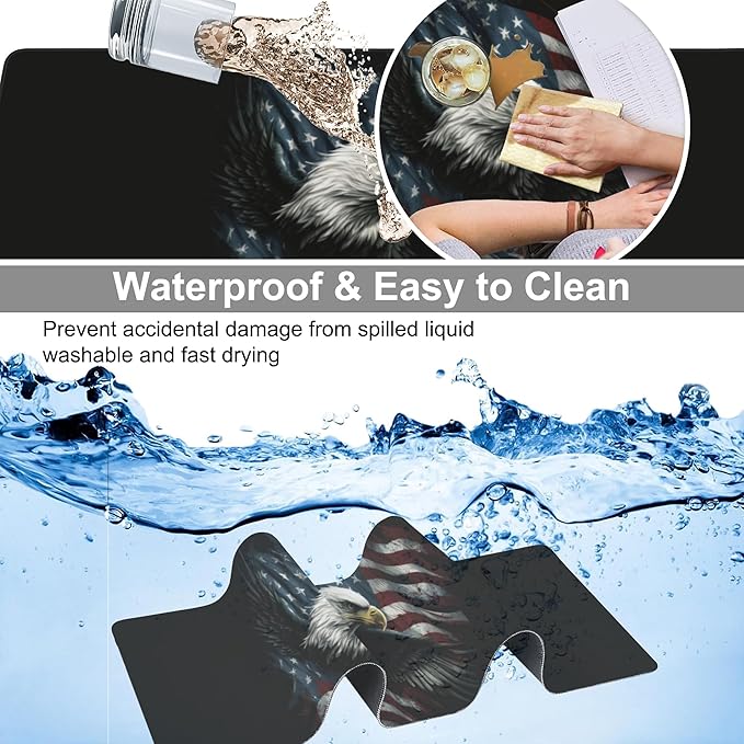 Desk Mat, USA Flag and Bald Eagle Extended Large Gaming Mouse Pad for Desk XXL, Non-Slip Rubber Base Stitched Edges Long Computer Keyboard Desk Pad Mouse Mat for Home Office Gaming 35.4"X15.7"