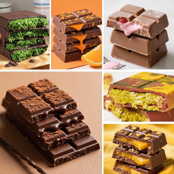 Chocolate Bar Mold - Deep Non-Stick Silicone Chocolate Molds for Homemade Dubai Pistachio Chocolate, Candy, Snacks, and Protein Bars (Reusable, Break Apart Design)
