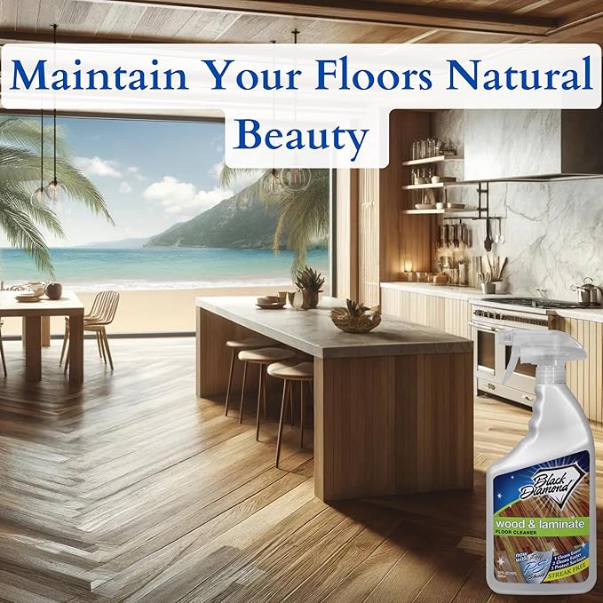 Black Diamond Stoneworks Wood & Laminate Floor Cleaner: For Hardwood, Real, Natural & Engineered Flooring –Biodegradable Safe for Cleaning All Floors. Streak-Free, Easy To Use, Non-Toxic, No-Rinse!