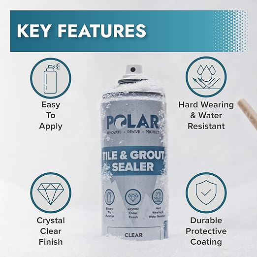 Polar Tile & Grout Sealer Clear Aerosol Spray - 2 x 13.5 Fl Oz | Instantly Waterproofs and Protects Floor Tile Grout | Ideal for Bathroom, Shower & Kitchen | Interior & Exterior Tile Sealer