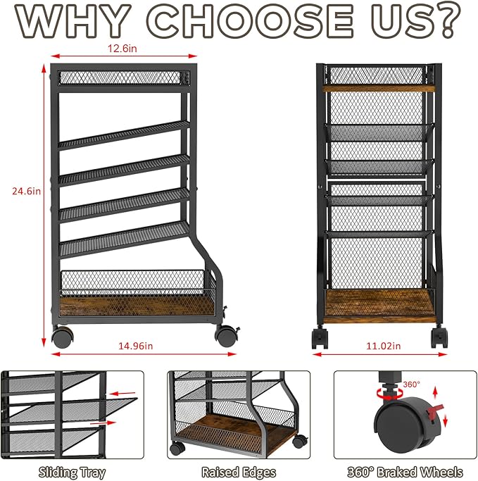 keomaisyto 6-Tier Standing File Organizer for Office Organization, Under Desk File Holder with Sliding Mesh Paper Letter Trays, Slim Rolling File Cart with Wheels for Home/Office/Study