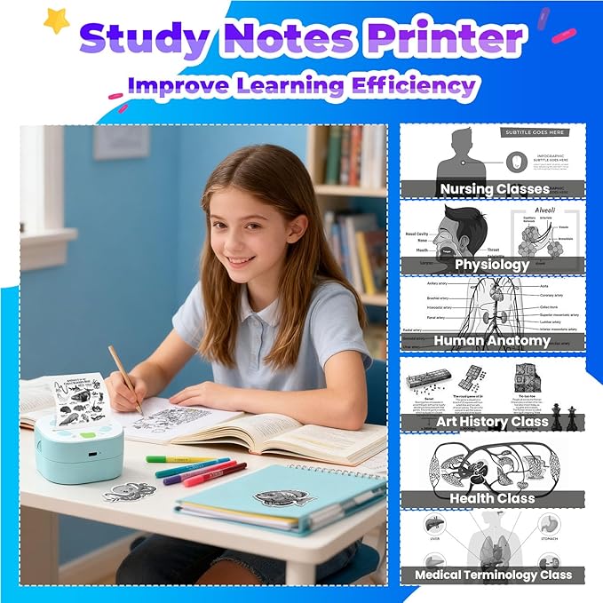 Mini Sticker Printer PrintPods, Portable Bluetooth Sticker Maker Machine with 3 Rolls Paper, D21 Thermal Inkless Photo Printer, Impresora Portátil for Phone DIY Photos Study Notes Journal Kids Gift