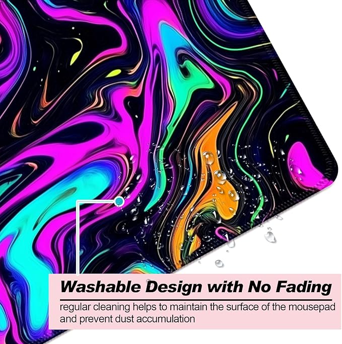 Abstract Colorful Marble Swirl Fluid Gaming Desk Mat, Computer Keyboard Large Extended Long Mouse Pad for Office and Home, XL (W22)