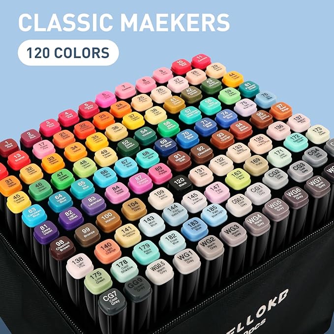 Alcohol Markers Set, 120 colors Alcohol Based Dual Tip, Broad and Brush Tip for Adult Coloring Books, Drawing, Sketching