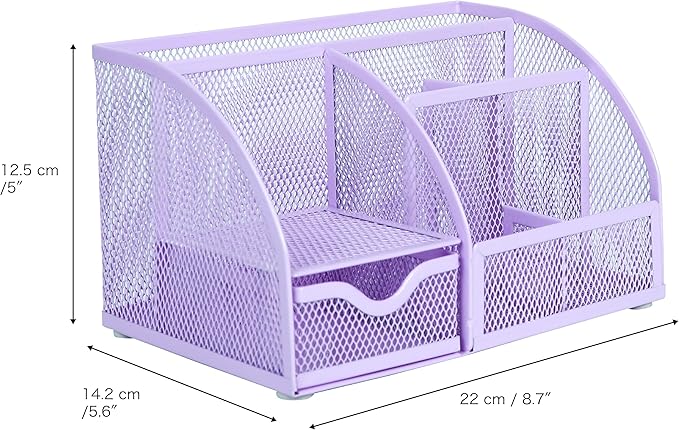 Exerz Desk Organizer Light Purple Office Desk Accessories Supplies Office Storage Desktop Pencil Pen Holder with Drawer Home Workspace