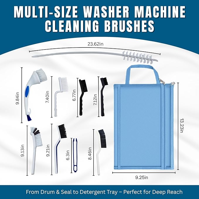 Washing Machine Cleaning Brush Set – Physical Cleaning Kit for Front Load Washer Drum, Rubber Seal & Detergent Drawer – Multi-Brush Tool Set for Deep Cleaning Crevices, Gasket & Appliance Gaps