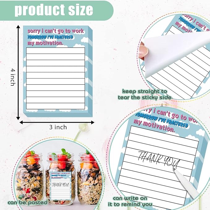 10 Pads Funny Sticky Notes with Sarcastic Sayings, to Do List Sticky Notes Pad with Lines, Cute Memo Notepads for Reminder Planner Students Office Coworkers Staff Appreciation Gifts 3 x 4 Inch