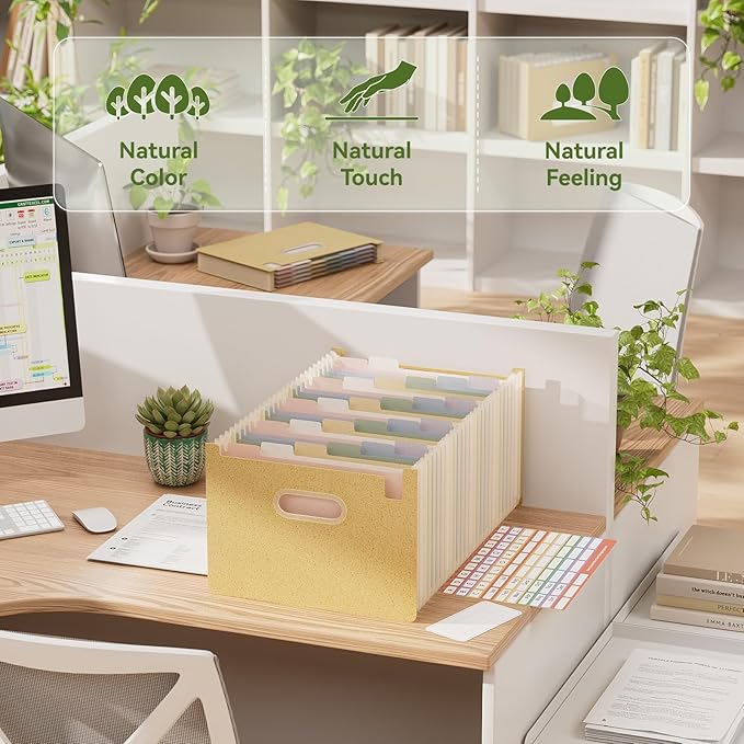 Accordion File Organizer, 26 Pockets Wheat Straw Expanding File Folders, Upright&Open Top, A-Z Bill Receipt Organizer, 100% BPA Free, Return to Nature, Healthy Living, Letter/A4 Size-Wheat Yellow