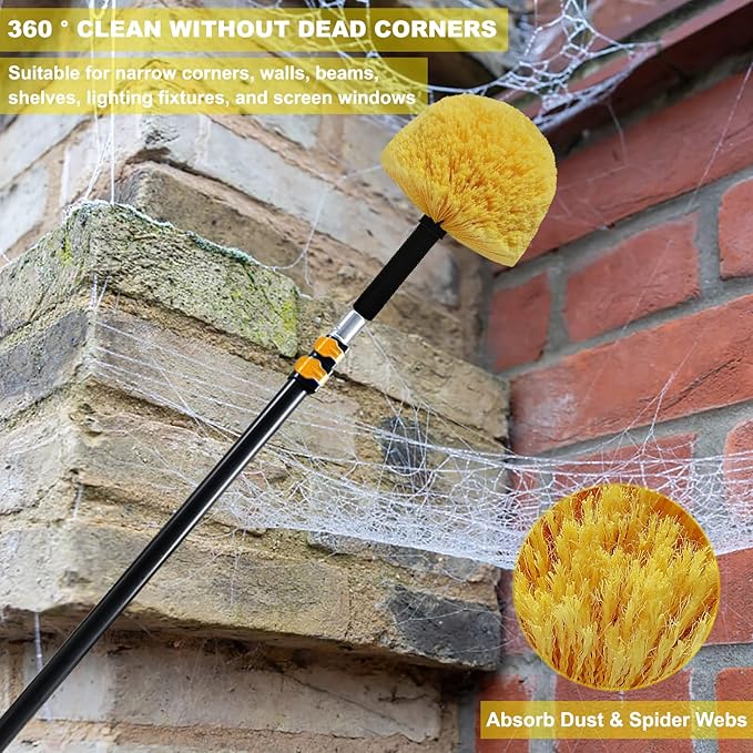 Tockrop 2 Pack Twist-On Cobweb Duster Head Brush - Efficient Indoor & Outdoor Spider Web Cleaning Solution - Fits Standard Acme Threaded Poles - Duster Brush Head Only - Yellow