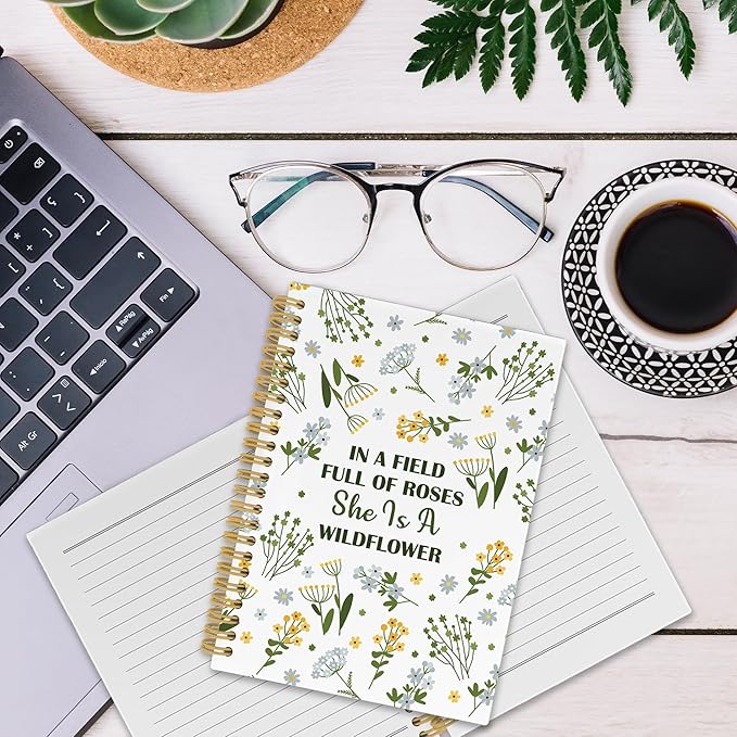 Baby Girls Nursery Spiral Notebook, Spring Plant Floral Wildflower Journaling Notebooks for Office Work School, Inspirational Christian Gift Hardcover Journals for Women, 160 Pages 5.5 x 8.3 Inch