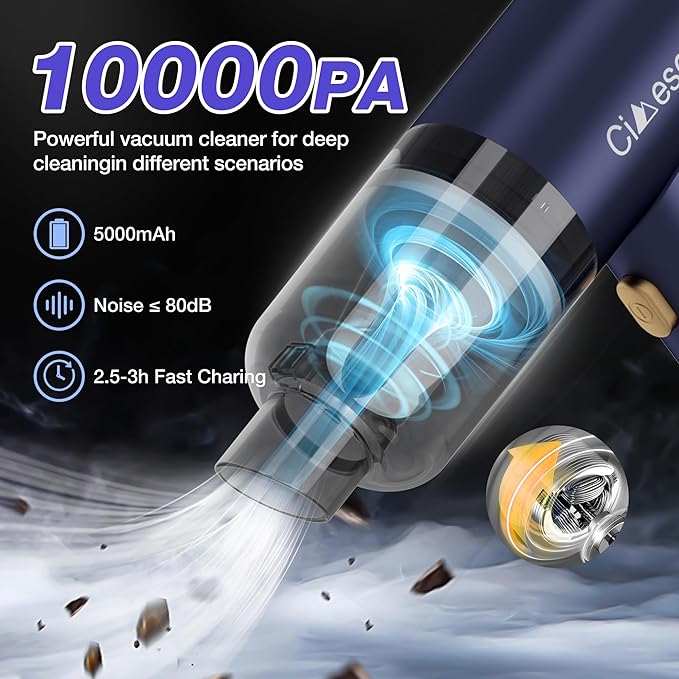 Cimesen Car Vacuum Portable 4 in 1 Vacuum Cleaner 12000Pa Mini Handheld Vacuum Cordless Rechargeable 120W High Power Vacuum Cleaner & Air Duster Multi-Nozzles for Car Home Office Pet