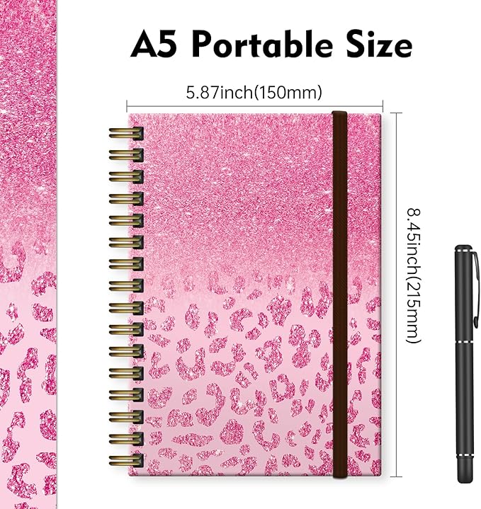 Spiral Journal Notebook,Strong TwinWire Binding with Premium Paper for Girl Women,Cool Funny 120 Pages,100gsm A5 College Ruled NotebookJournal,Perfect for Gifts Nurse Teacher Women(Pink leopard)