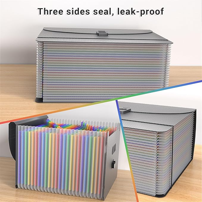 Expanding File Folders,Accordion File Organizer,25 Pockets Expandable File Folder with Plastic Handle,Portable Filing Box,Monthly Bill Receipt Paper and Document Organizer,Colored Tabs,A4/Letter Size