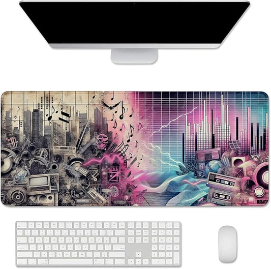 Music Theme Mouse Pad Desk Mat,Desk Mat for Keyboard and Mouse,Large Gaming Mouse Pad,Desktop Mat, Big Mousepad with Stitched Edge Non-Slip Rubber Base for Work Study (27.5X11.8 in)