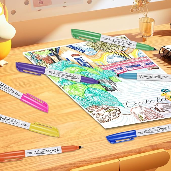 Permanent Markers, Ultra Fine Point Markers Set,16 Assorted Colors Work on Wood, Plastic, Paper, Metal, Stone, Glass for the Artist、Kids、Adult, 16 Count