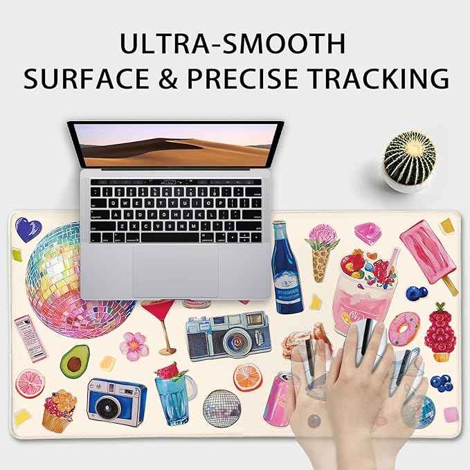 Watercolor Stickers Gaming Mouse Pad 31.5"x15.7"｜XXL Desk Mat, Non-Slip Rubber Base & Stitched Edges - Extended Waterproof Mousepad for PC/Laptop/Office/Home Decor