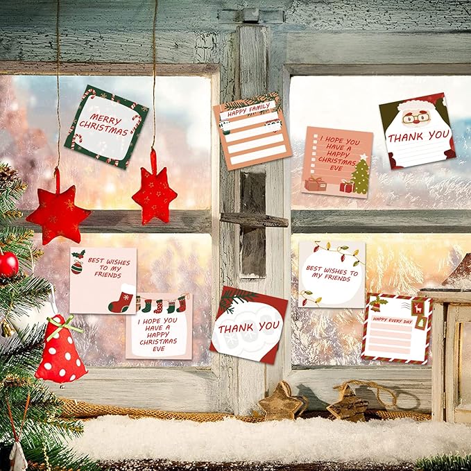 9 Pieces Christmas Sticky Note Christmas Candy Note Pads 450 Pieces of Christmas Santa Claus Notepad Self Adhesive Notebook Removable Memo Pads, 50 Sheets Each for Christmas School Office Home Present