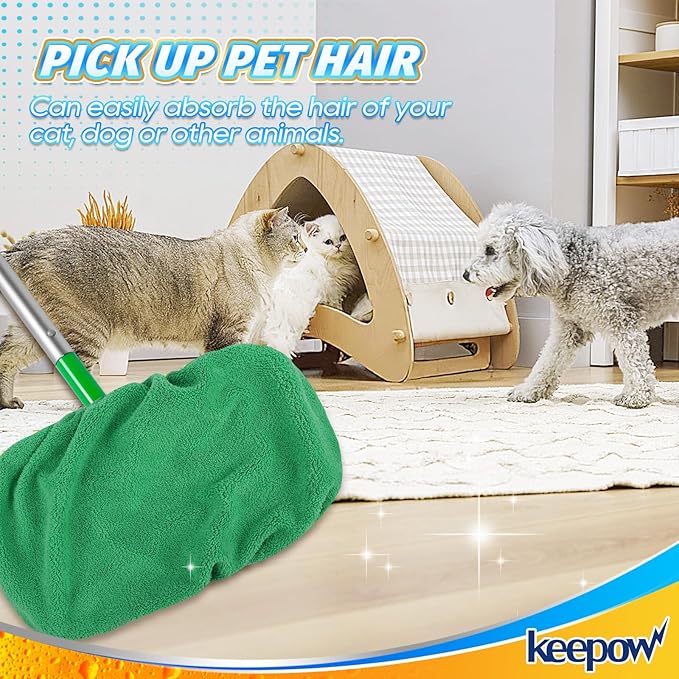 KEEPOW Reusable Microfiber Mop Pads Compatible with Swiffer Sweeper, 4 Pack Dry Sweeping Cloths & Wet Mopping Cloths, Washable Wet Pads Refill for Mopping Floors