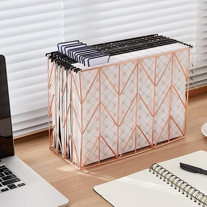 Y YOMA 12 Pack Decorative Hanging File Folders Letter Size Rose Gold File Folder Pretty Hanging Folder Organizer for Filing Cabinet Office Home with 1/5-Cut Adjustable Tabs, 3 Black Foil Design