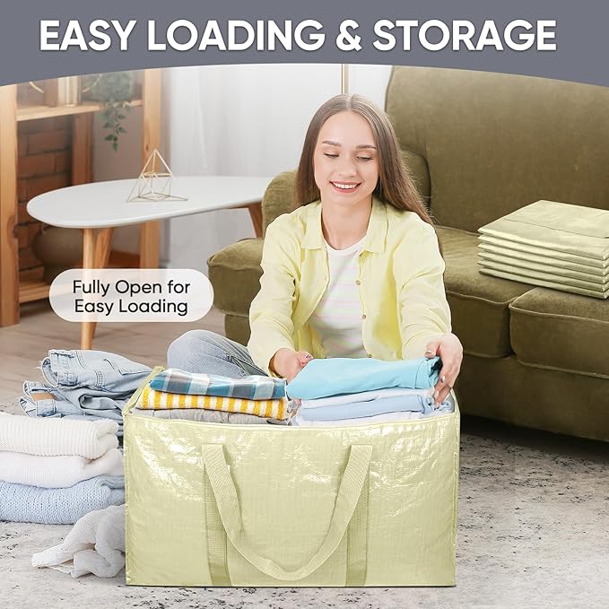 TICONN 8 Pack Extra Large Moving Bags with Zippers & Carrying Handles, Heavy-Duty Storage Tote Moving Boxes for Space Saving (8 Pack, Cream)
