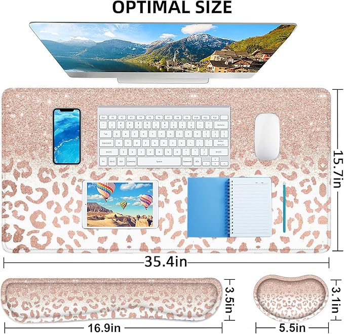Lateefah Desk Mat, Mouse Pad with Wrist Rest, 4-in-1 Large Mouse Pads for Desk, Ergonomic Mouse Pad and Keyboard Wrist Rest Gaming Keyboard Mat for Office, Home