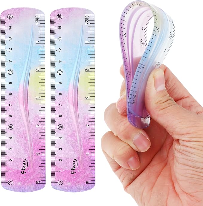 Grevosea 2-Piece Flexible Ruler, 15cm/6inch Plastic Shatterproof Straight Edge Soft Bendable Ruler for School, Classroom, Office, Kids & Adults