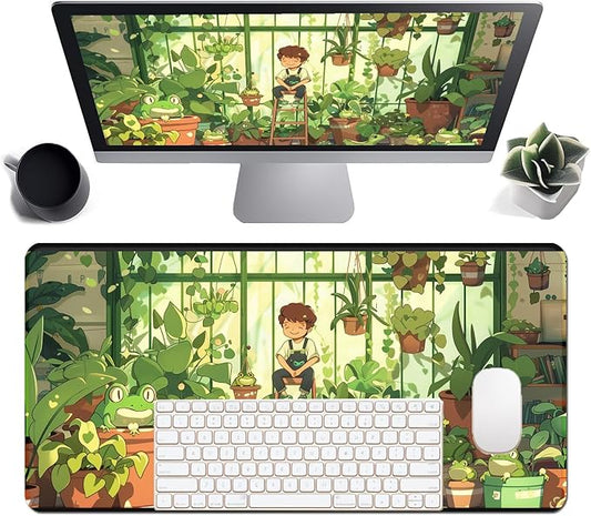 Frog Cute Mousepad 31.5 x 15.7 inch, Large Green Desktop Mat, Waterproof Desk Mat Gaming Mouse Pad, Laptop Pad, Computer Writing Mat for Home Office Desk Decor