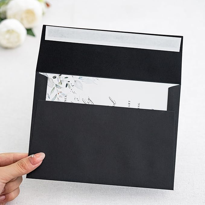 PONATIA 50 Pieces 5x7 Envelopes, A7 Envelopes Self Seal for Weddings, Invitation Cards, Photos, Postcards, Greeting Cards Mailing, Baby Shower, Graduation, Christmas Gift Cards (Black)