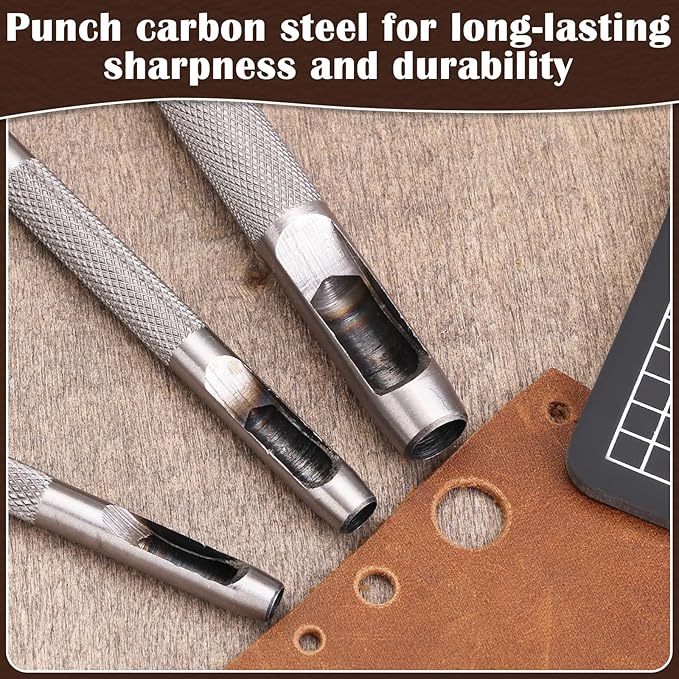8 Pcs Leather Hole Punch Cutter 5mm-13mm Hollow Punch Set for Leather Crafting Round Hollow Tools for Watch Bands Belts Canvas Paper Rubber Soft Material Working