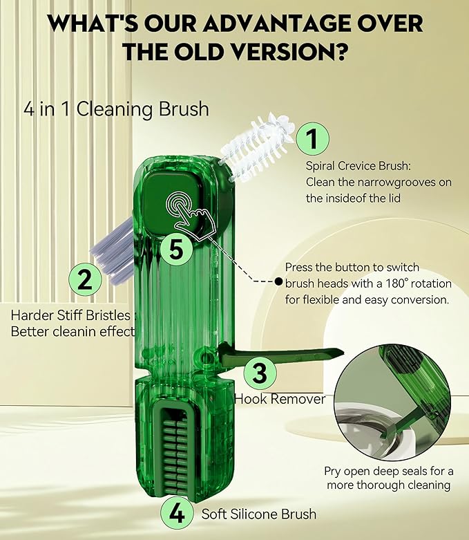 VIDONIO 4 in 1 Cup Lid Gap Cleaning Brush - 2025 Multifunctional Insulation Bottle Cleaning Tools, Mutipurpose Tiny Silicone Cup Holder Cleaner, Home Kitchen Cleaning Tools