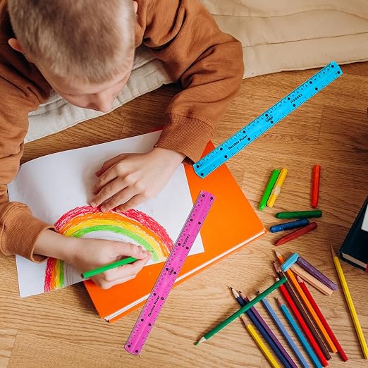 Vin Beauty 2 Pcs Flexible Ruler 30cm/12in Bendable Scale Ruler Plastic Clear Straight Edge Ruler Soft Shatterproof Ruler for Kids Students School Classroom Adults Office Stationary (Pink, Blue)