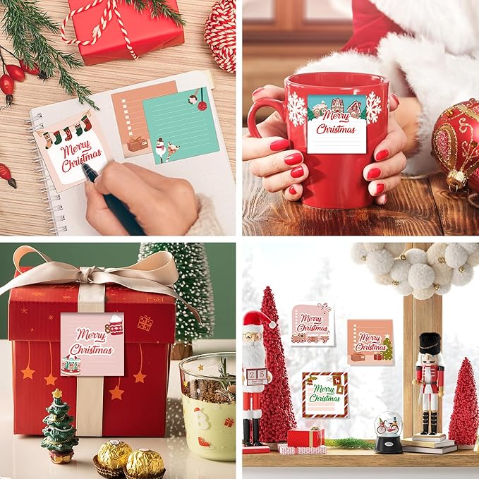 16 Pcs Christmas Sticky Note Pads with Santa Claus，Candy，Socks, Work-Study Notes, 480 Pieces of Self-Adhesive Removable Memo Pads 16 Styles, 30 Sheets Each for Labels, Lists