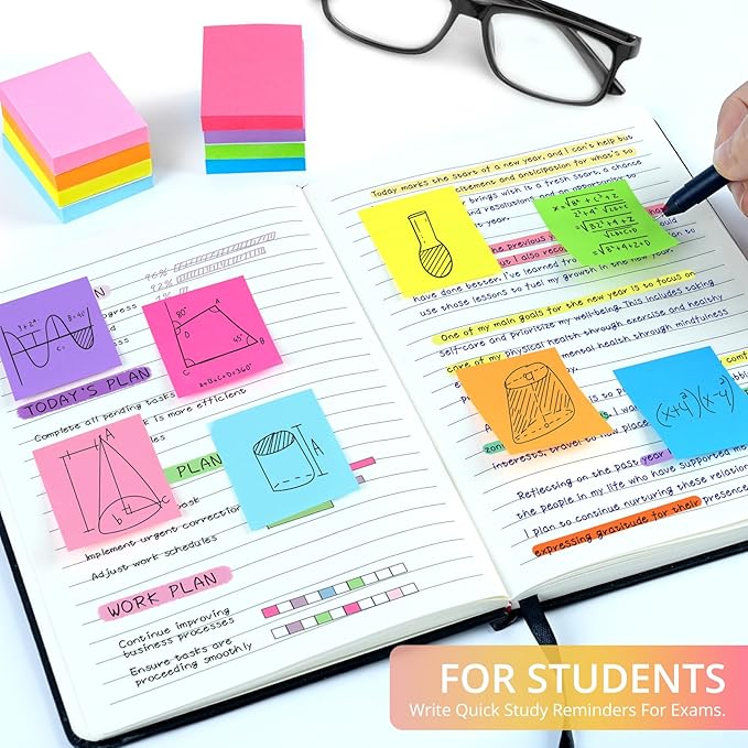 96 Pads Sticky Notes, 1.5x2 inches, Mini Soft Paste Self-Stick Note, 12 Colors Small Sticky Pads Perfect for Office, Study, and Home Life Organization-96 Pack