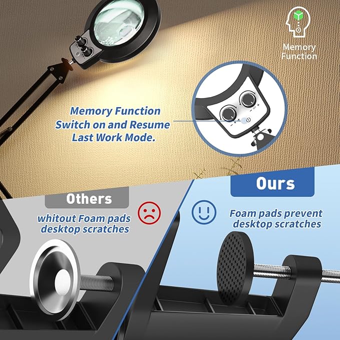 12X & 30X Magnifying Glass with Light, New Upgrade Infinite Color and Brightness Desk Lamp & Clamp, 2-in-1 LED Lighted Magnifier Stand for Craft Reading Hobby Soldering Puzzle Close Work- Black